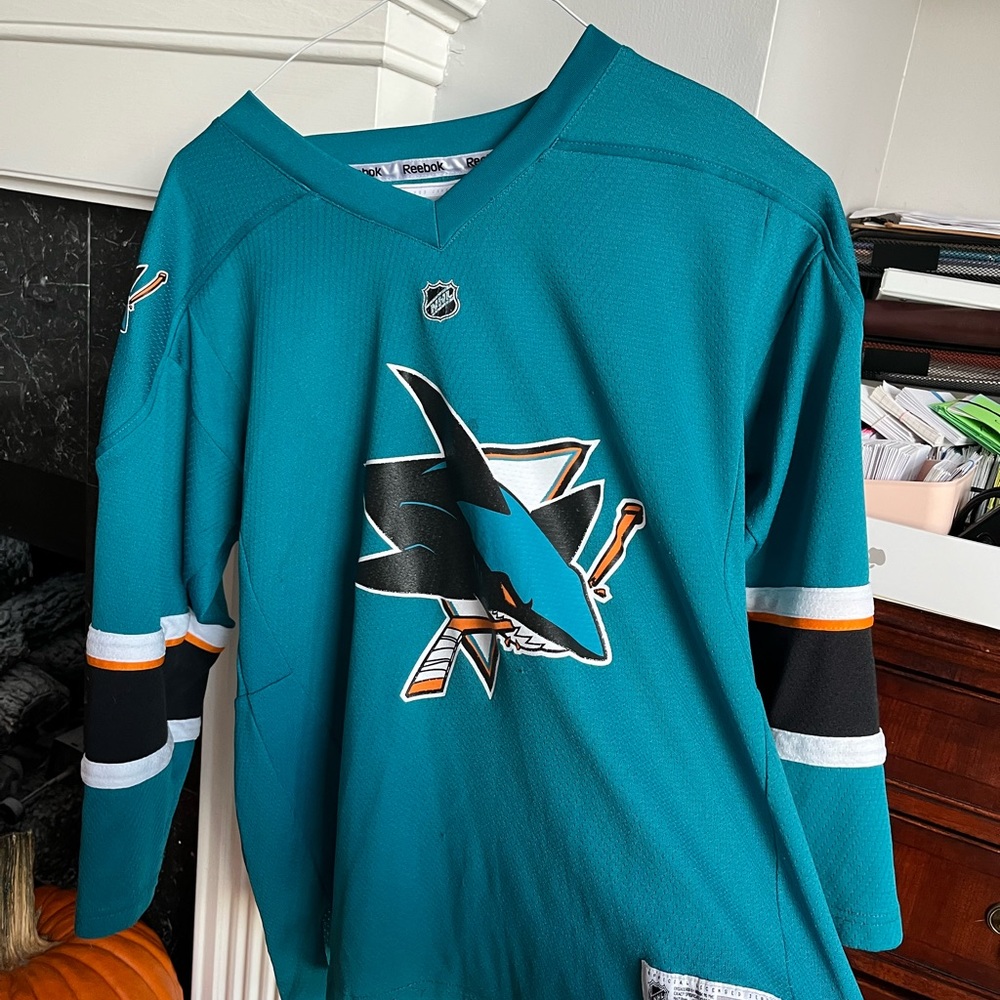 Teal used San Jose Sharks Reebok Hockey Jersey by Youth Large/ X-Large